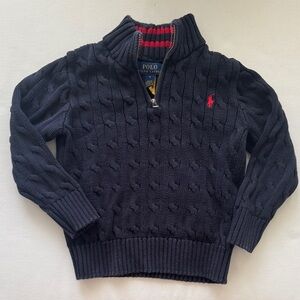 Boy’s Polo Ralph Lauren Navy Cable-Knit Quarter Zip Sweater Size 4